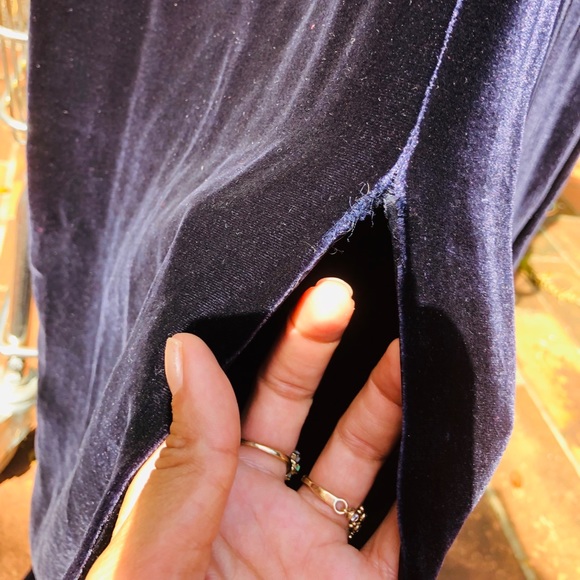 Vintage Two-Tone Long Maxi Velvet Navy Dress - Picture 4 of 4
